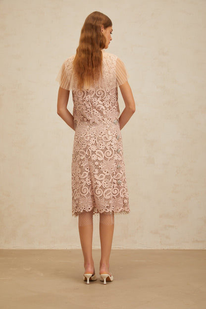 Estelle Pink Corded Lace Top & Skirt Set
