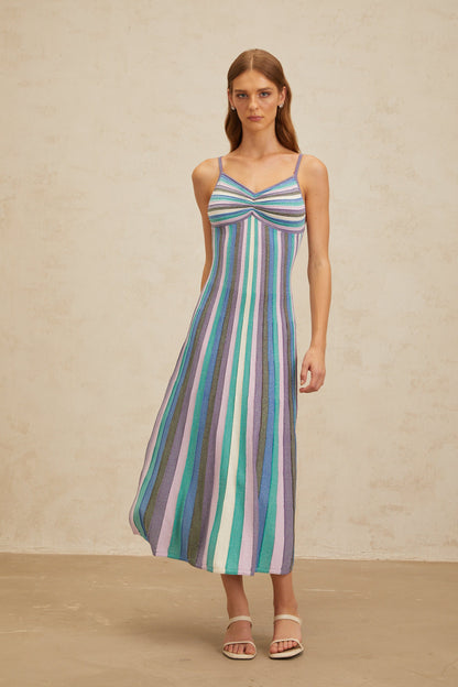 Bruyère Blue Striped Knit Midi Dress