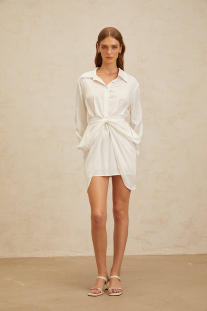 Diane White Chic Bowknot Mini Shirt Dress