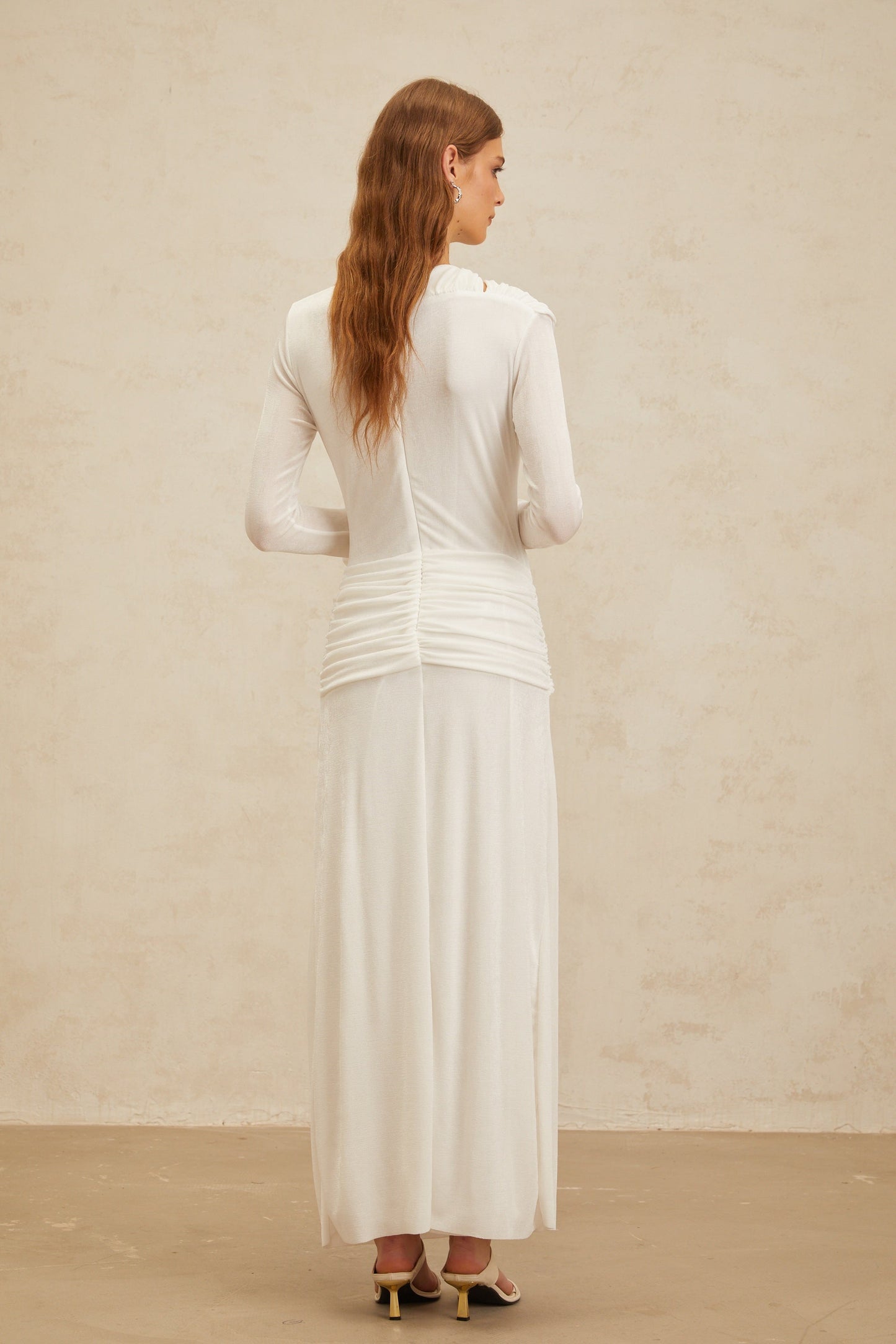 Daneysha White Ruched Maxi Gown
