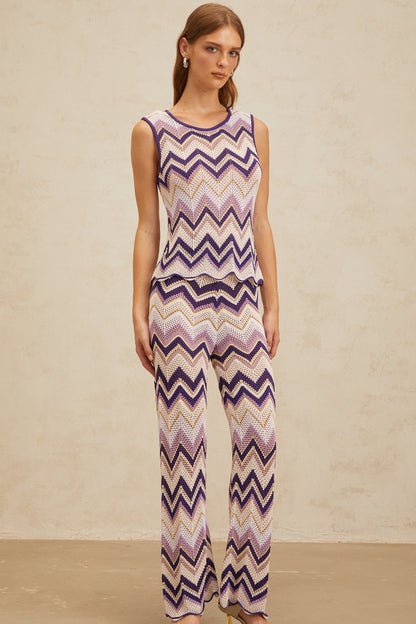 Irina Purple Zigzag Pointelle Knit Matching Set