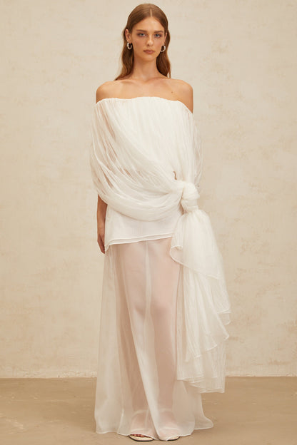 Lison White Asymmetrical Tulle Matching Set