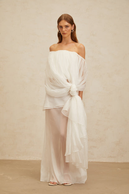 Lison White Asymmetrical Tulle Matching Set