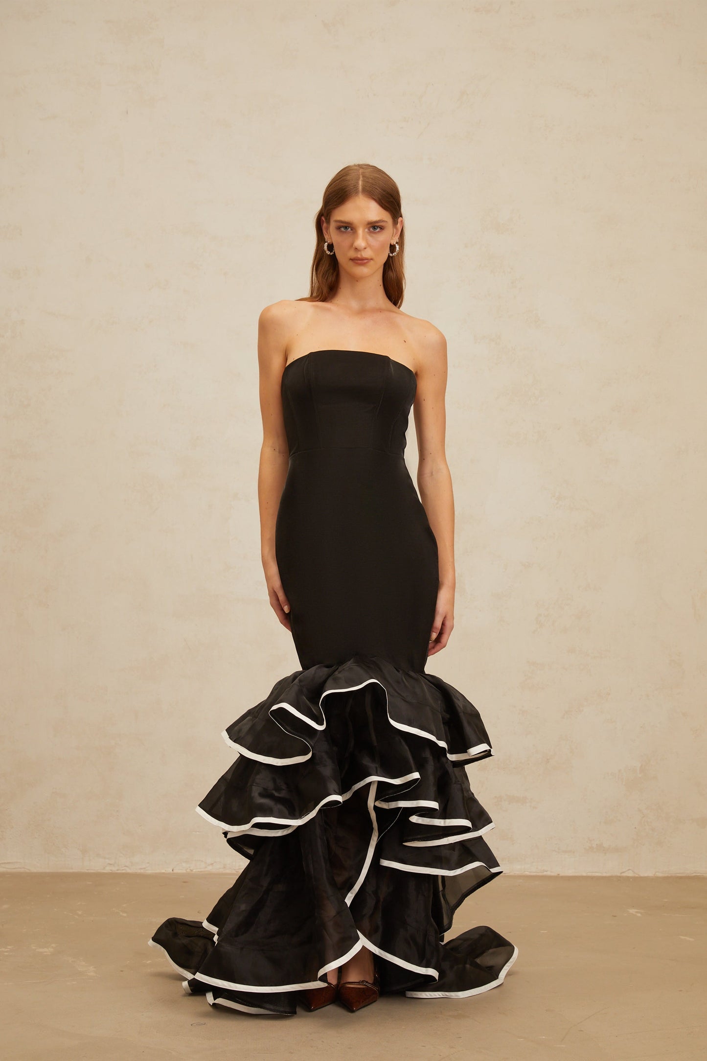 Dianthe Black Ruffled Mermaid Tiered Maxi Dress