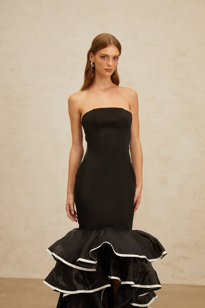 Dianthe Black Ruffled Mermaid Tiered Maxi Dress