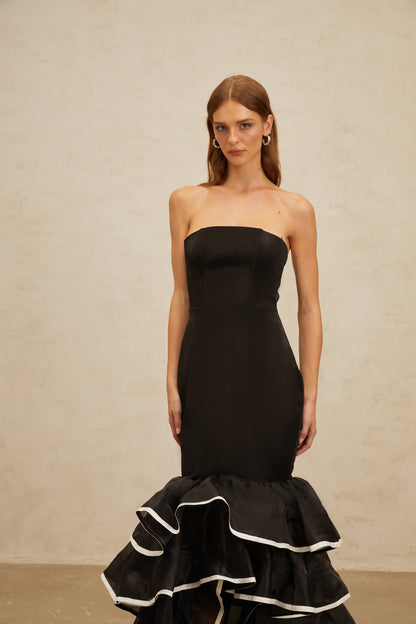 Dianthe Black Ruffled Mermaid Tiered Maxi Dress