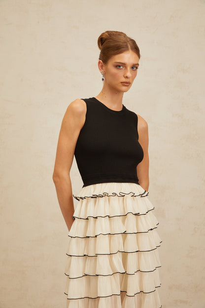 Anouk Contrast Color Tiered Panelled Midi Dress