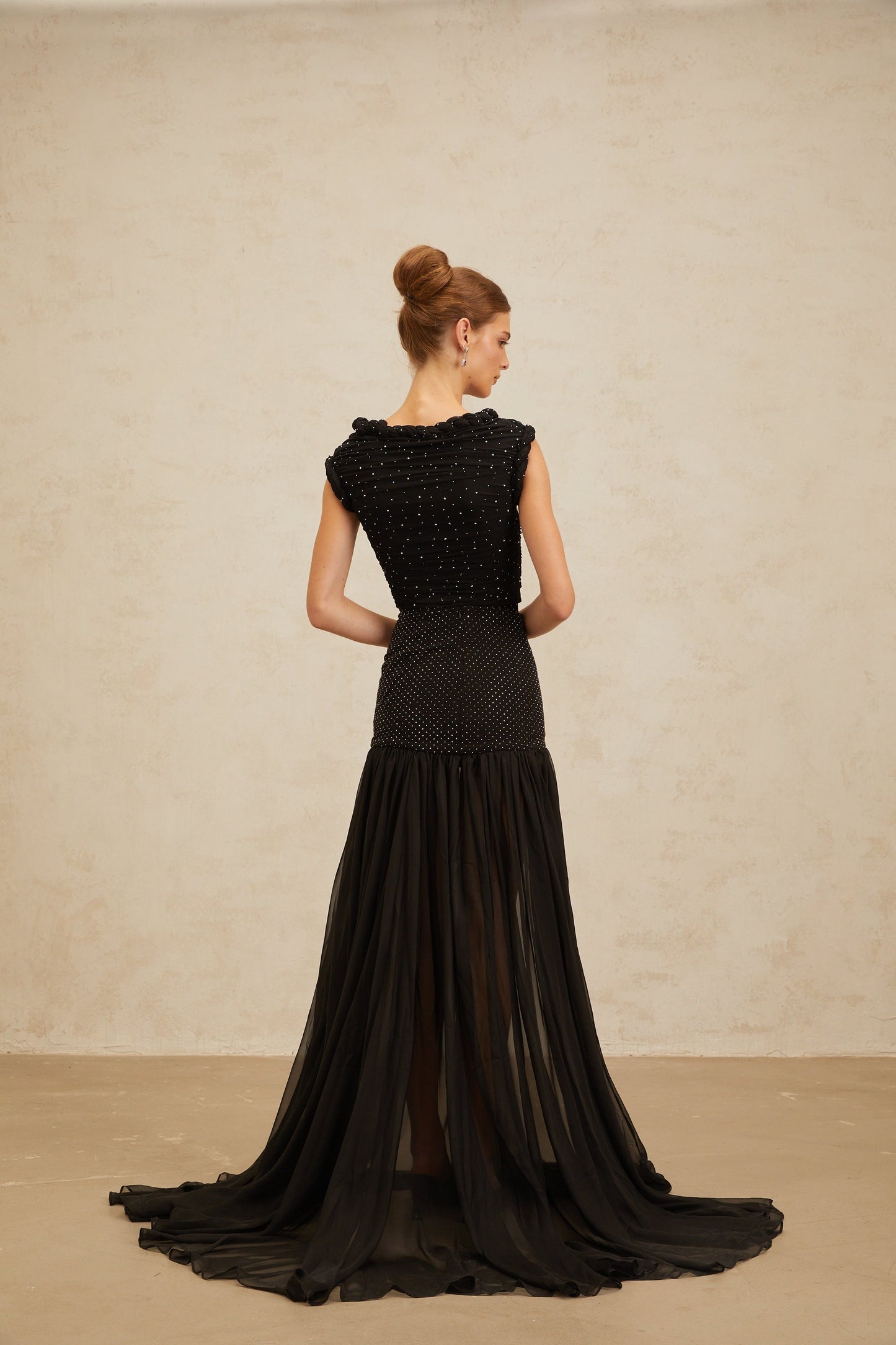 Diane Black Embellished Ruched Crop Top