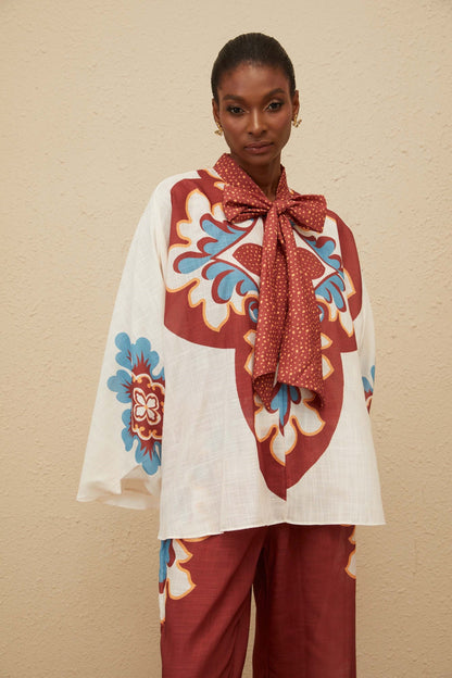 Énigmatique Brown Graphic Print Blouse & Trousers Co-ord