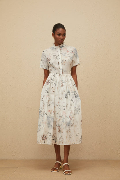 Héloïse White Floral Print Summer Midi Dress