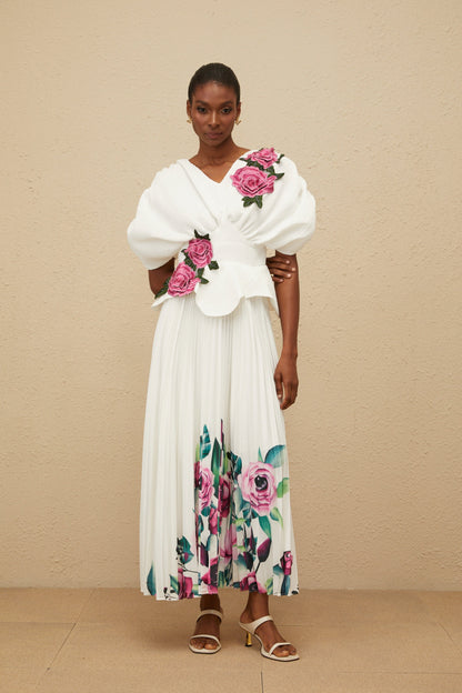 Pétale White Rose Appliqué Maxi Dress