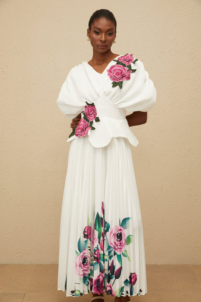 Pétale White Rose Appliqué Maxi Dress