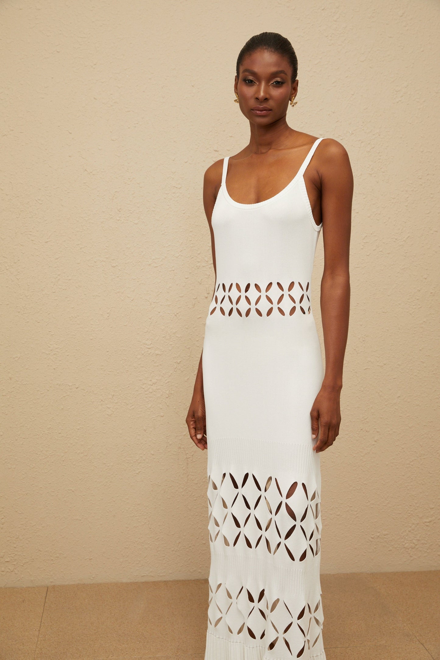 Blanche White Cutout Knit Maxi Dress