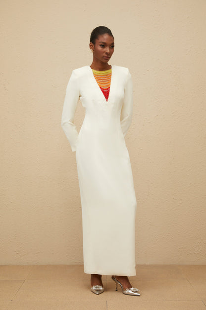 Rosée White Rhinestone Bead Embellished Maxi Dress