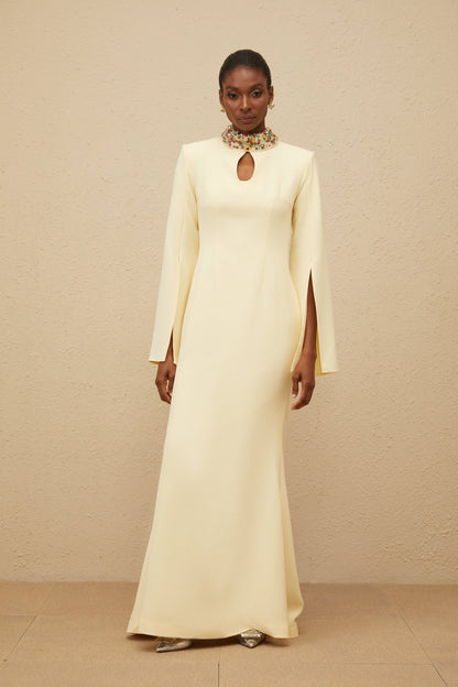 Majestueuse Yellow Keyhole-Detail Mermaid Gown