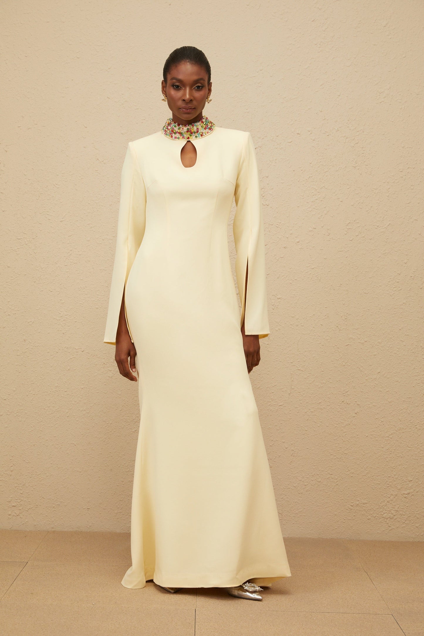 Majestueuse Yellow Keyhole-Detail Mermaid Gown