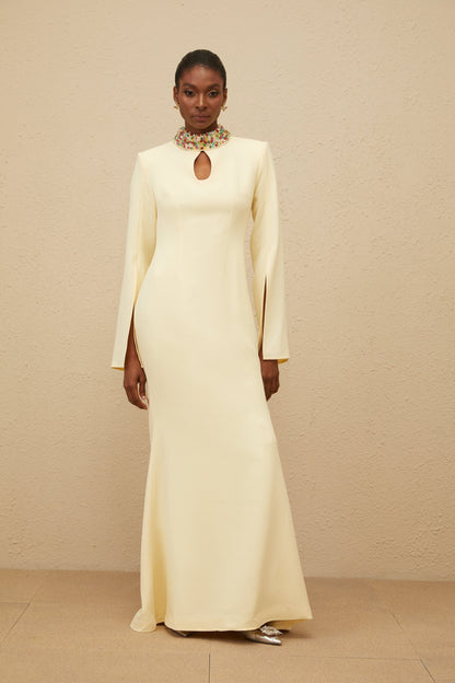 Majestueuse Yellow Keyhole-Detail Mermaid Gown
