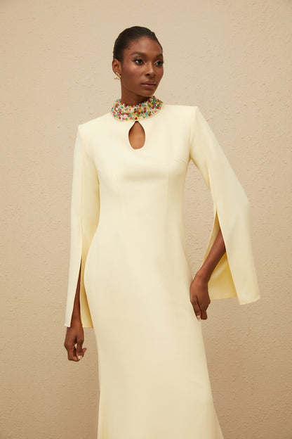 Majestueuse Yellow Keyhole-Detail Mermaid Gown