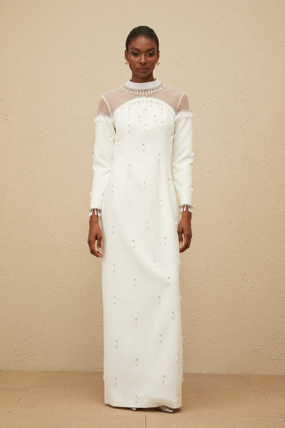 Céline White Embellished Evening Maxi Gown
