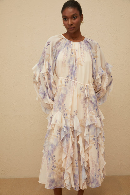 Yara Ruffled Floral Print Midi Dress