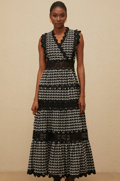 Ténébreuse Black Scalloped Lace Panel Maxi Dress