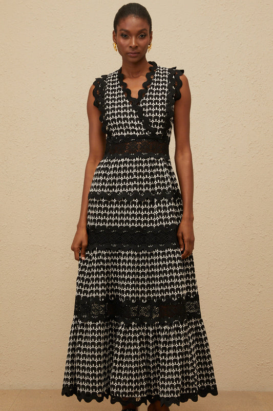 Ténébreuse Black Scalloped Lace Panel Maxi Dress