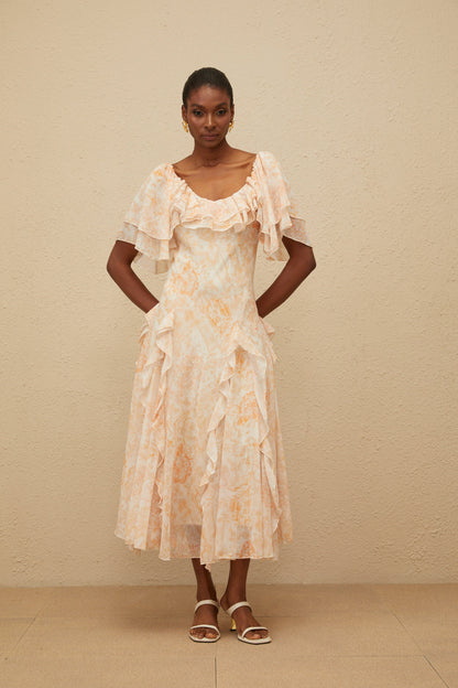 Aurore Ruffled Floral Midi Dress