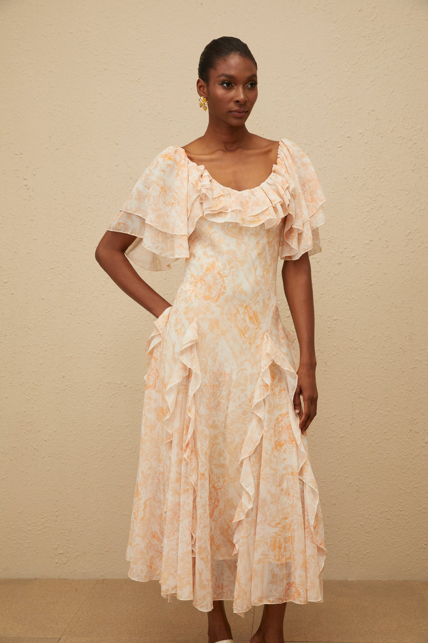 Aurore Ruffled Floral Midi Dress