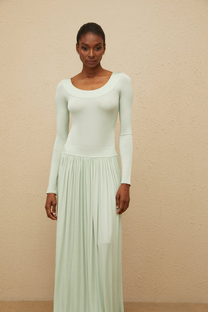 Campagne Green Open-Back Shirred Maxi Dress