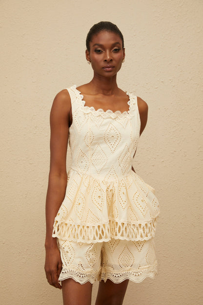Katell Beige Embroidered Cutout Co-ord Set