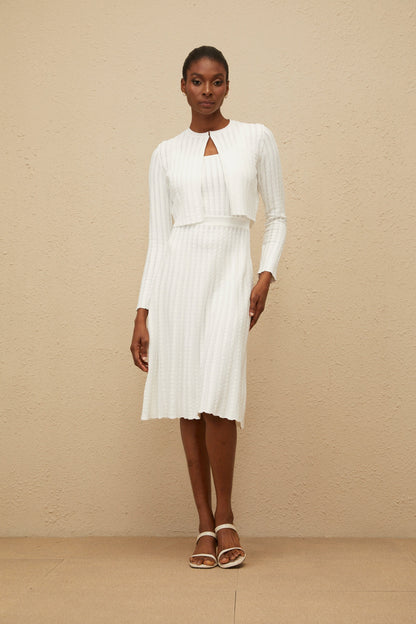 Clémence White Ribbed Knit Dress