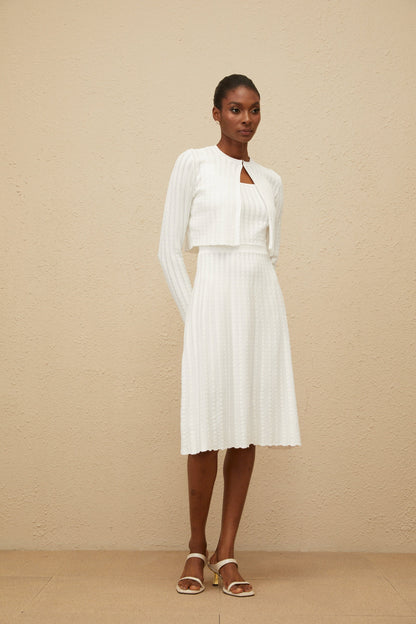 Clémence White Ribbed Knit Cardigan