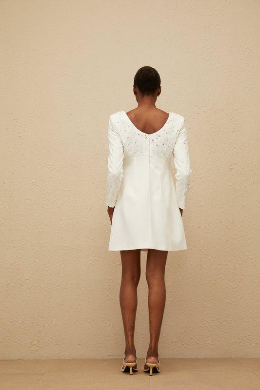 Aurore White Embellished A-line Mini Dress
