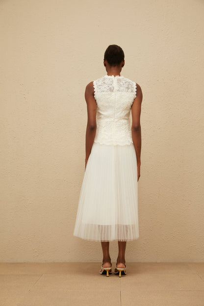 Léopoldine Floral Lace Tulle Panel Midi Dress