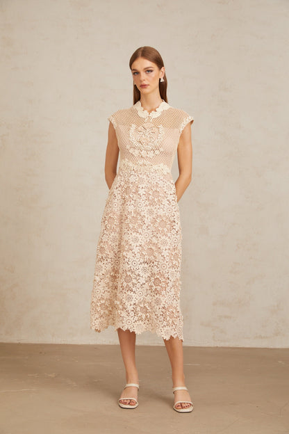Capucine Braid Detail Corded Lace Midi Dress