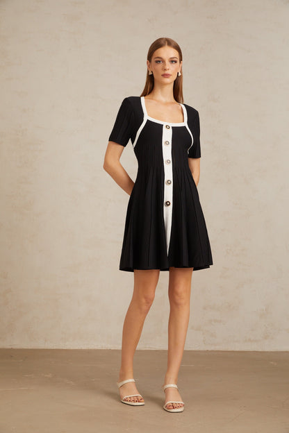 Géraldine Black Contrast Trim Knit Mini Dress