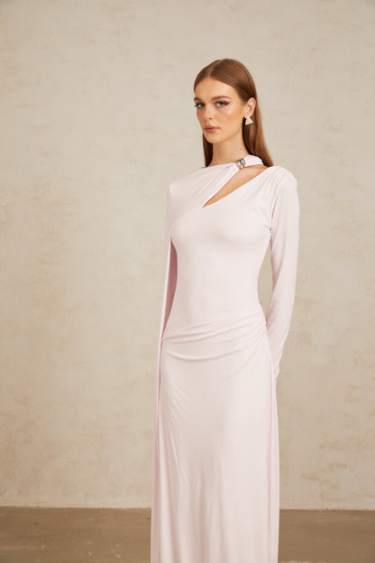 Josette Pink Diagonal Shawl Fitted Maxi Dress