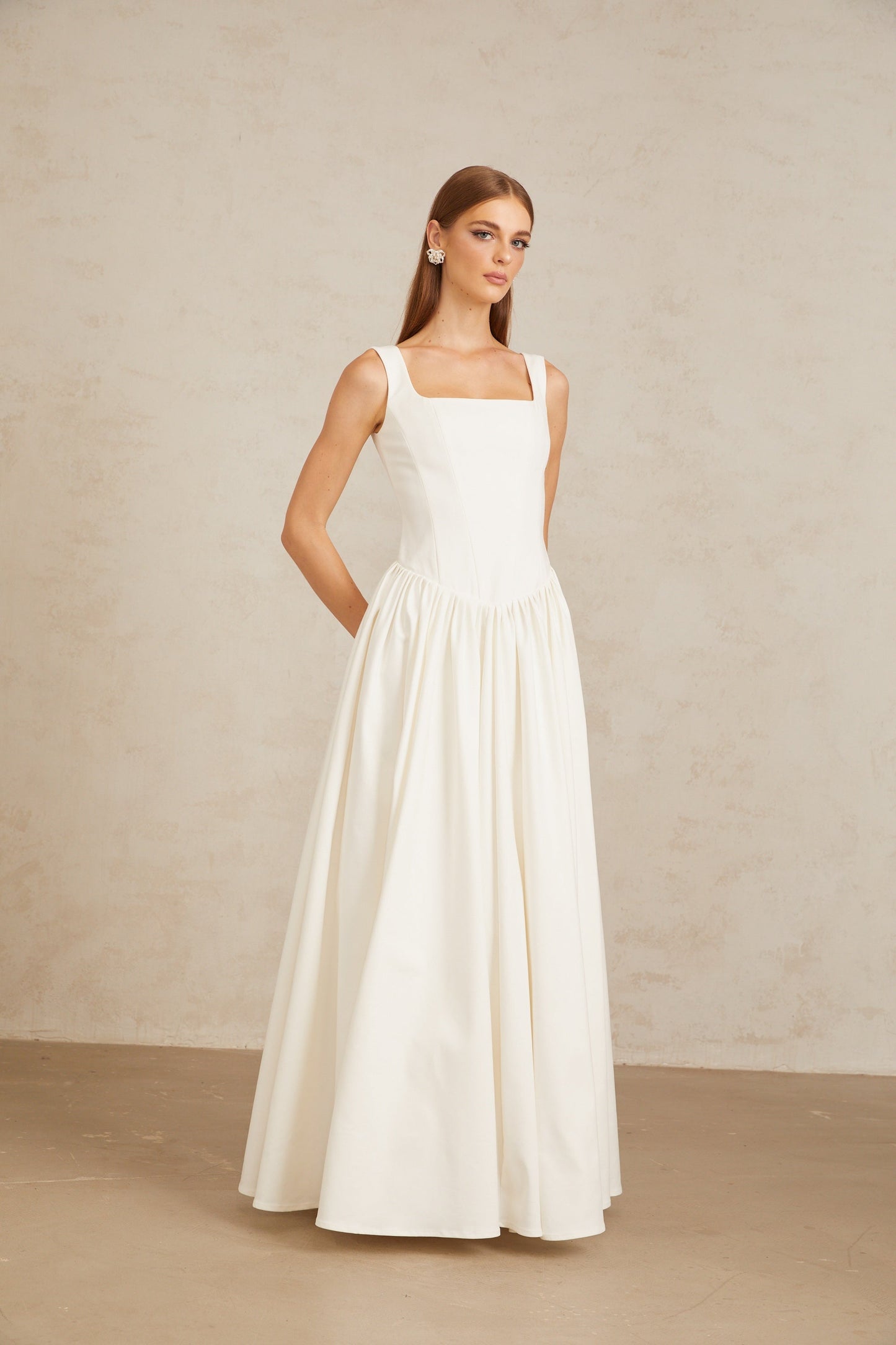 Sadie White Pleated Corset Maxi Gown