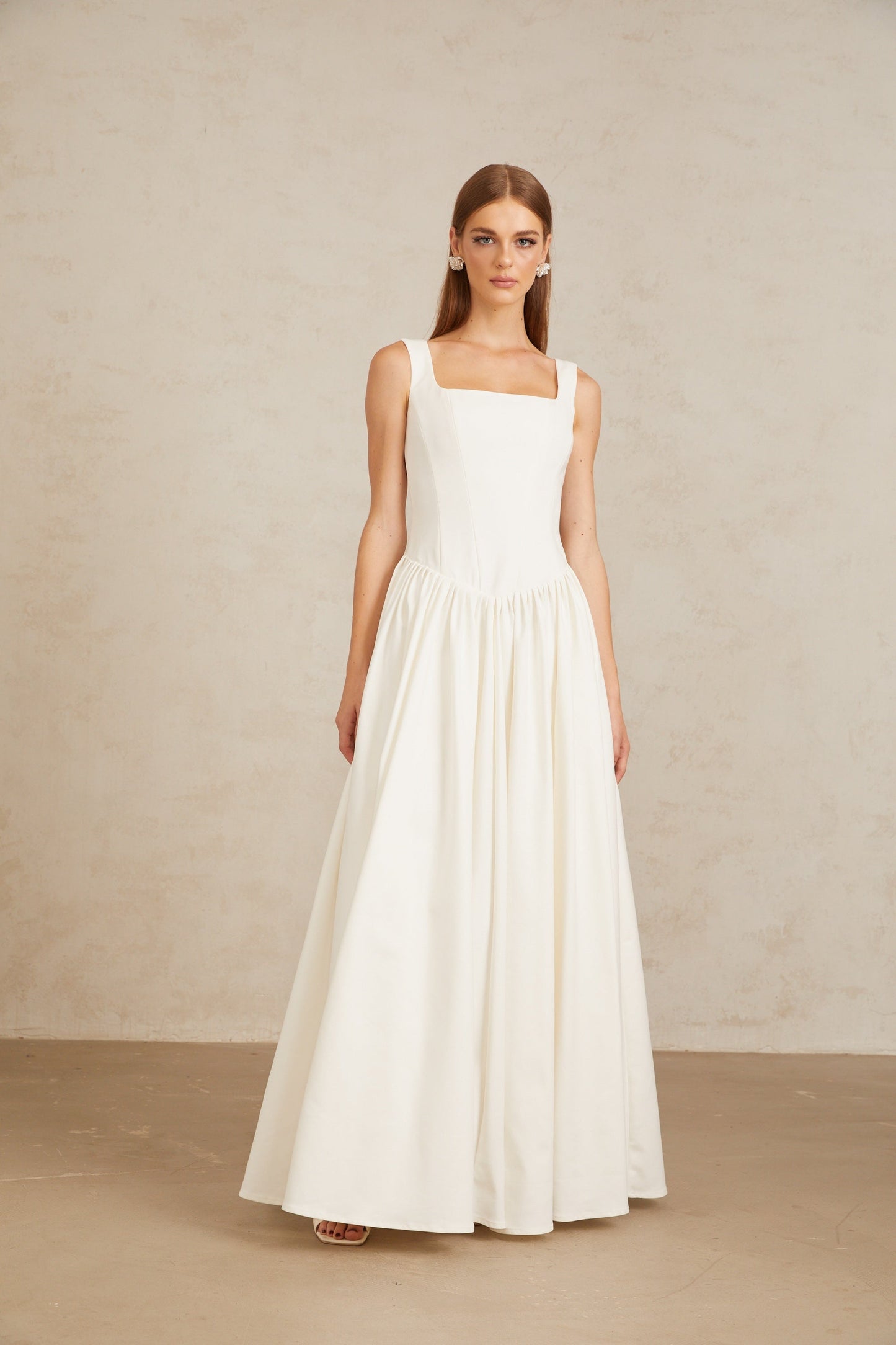 Sadie White Pleated Corset Maxi Gown