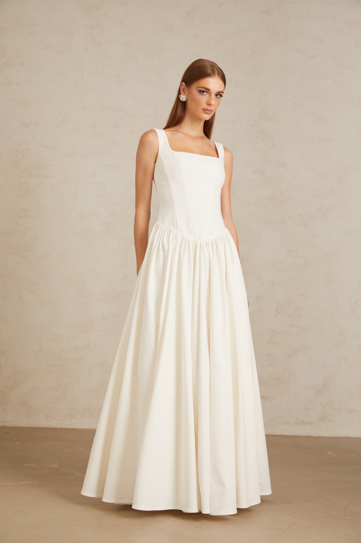 Sadie White Pleated Corset Maxi Gown