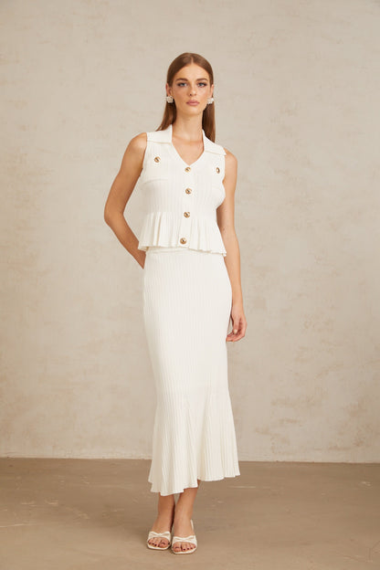 Adonie White Fitted Ribbed Knit Co-ord Set