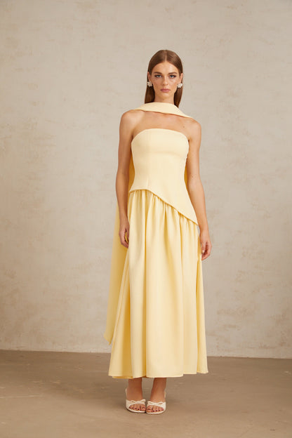 Sidonie Yellow Off-Shoulder Panel Maxi Gown