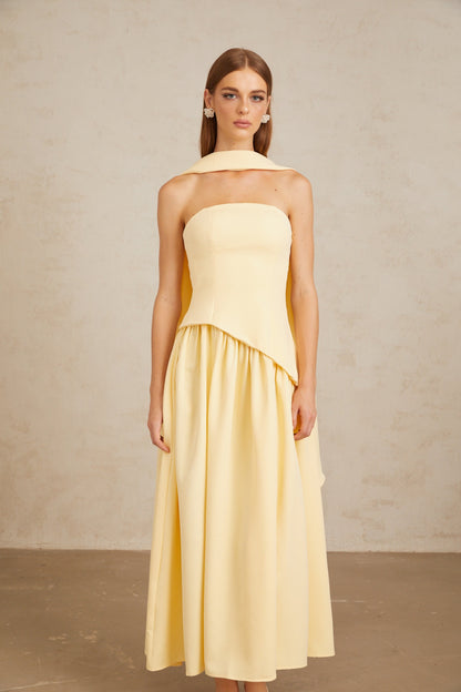 Sidonie Yellow Off-Shoulder Panel Maxi Gown