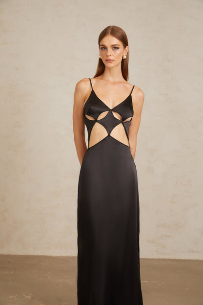 Noire Black Tie-Detail Cutout Maxi Gown