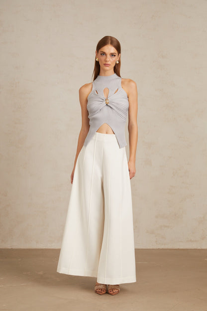 Jolivet Haze Blue Cutout Ribbed Knit Top