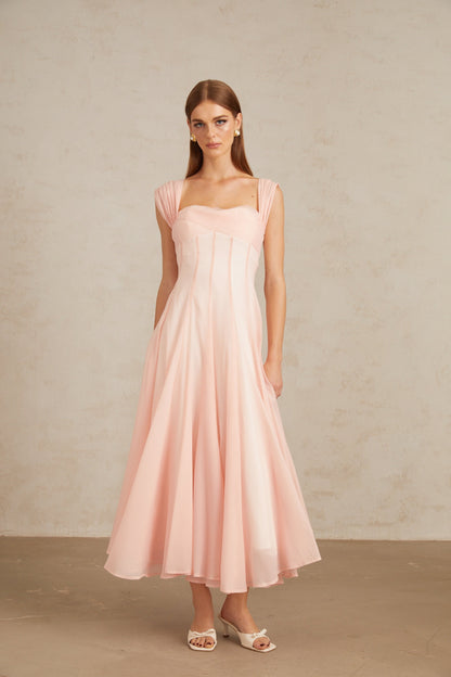 Érasme Pink Flounced Midi Dress