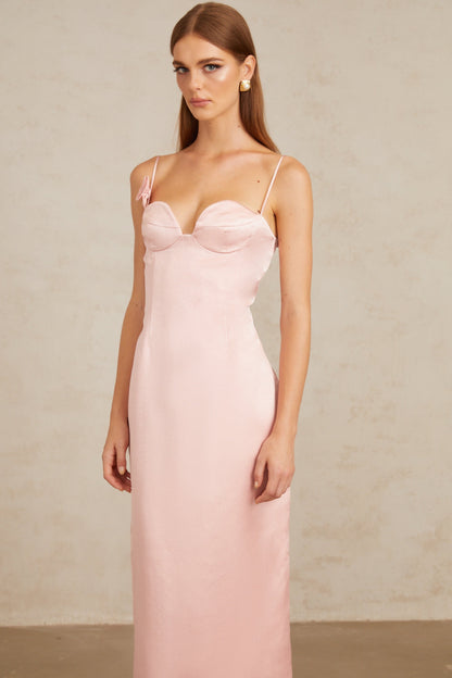 Ida Pink Floral Satin Midi Dress