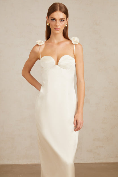 Ida White Floral Satin Midi Dress