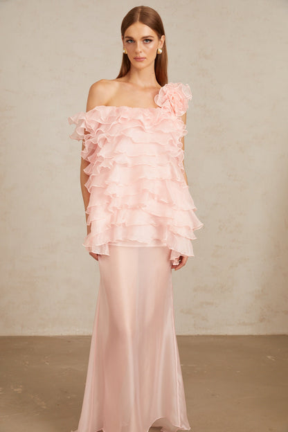 Rosalie Pink Layered Ruffled Floral Maxi Dress