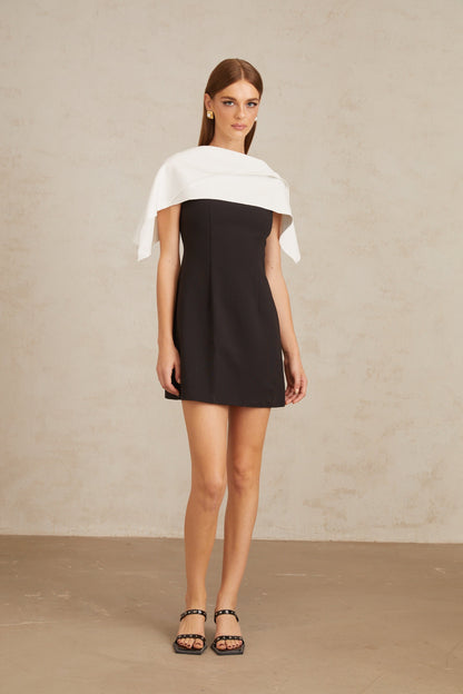 Constance Black A-Line Mini Dress with Cape Detail
